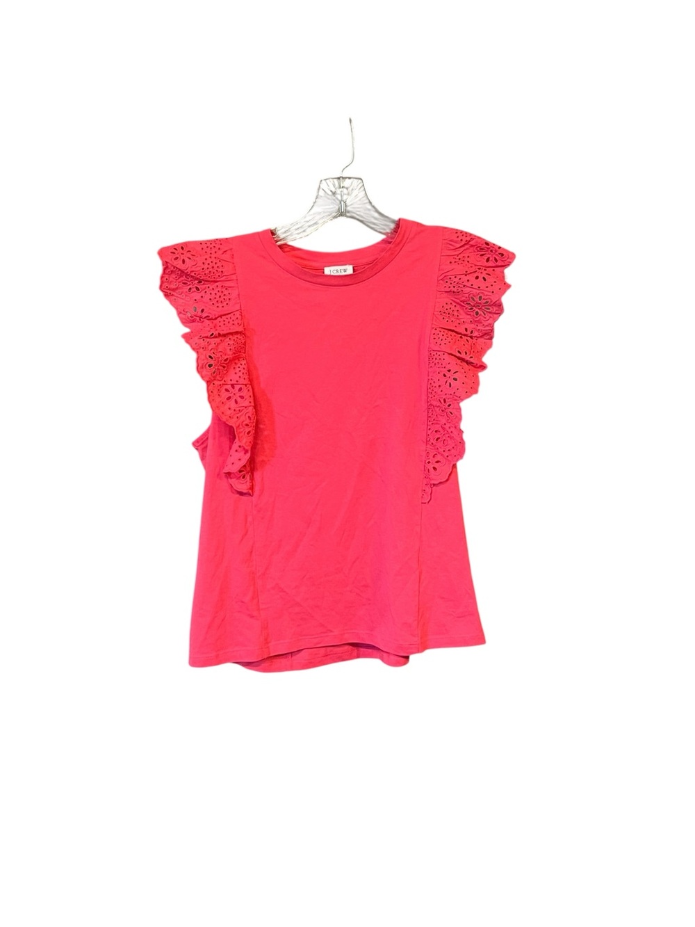 J.Crew factory Eyelet Flutter Sleeve Tee Top Bright Pink Coral Size Large